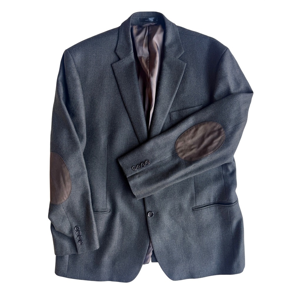 Lauren Ralph Lauren Mens Wool Blazer‎ Sport Coat 46R Brown Gray Elbow Patches